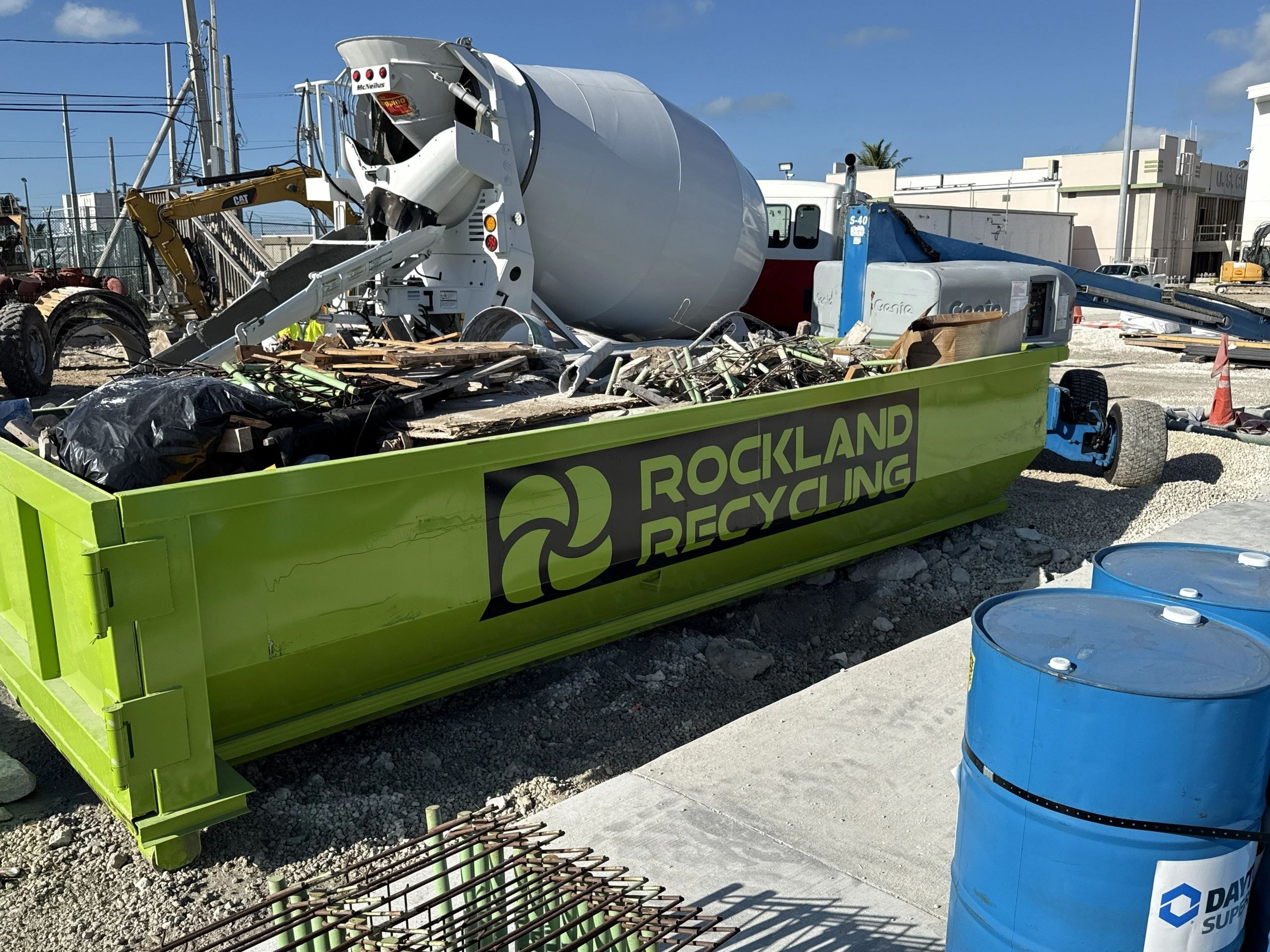 Rockland Recycling facility with green trailer and construction debris